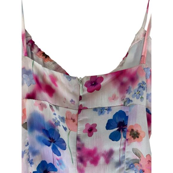 showpo Pink Purple Floral Side Slit Sleeveless Satin Babydoll Midi Dress Size‎ 4 - Picture 6 of 12